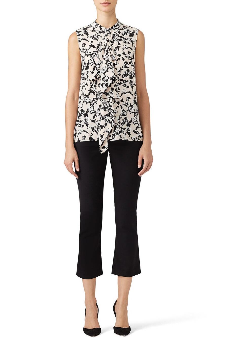 Proenza Schouler Scribble Rose Floral Sleeveless Silk Ruffle Top Size 4